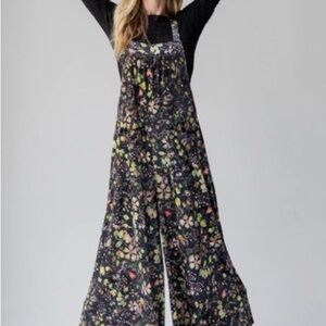 Natural Life Dakota Floral Jumpsuit with Black and Yellow Accents